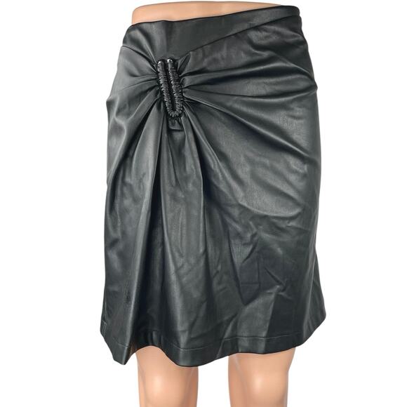 NEW Lucy Paris Black Faux Leather Gathered Ruched Mini Straight Pencil Skirt  L - Picture 1 of 6